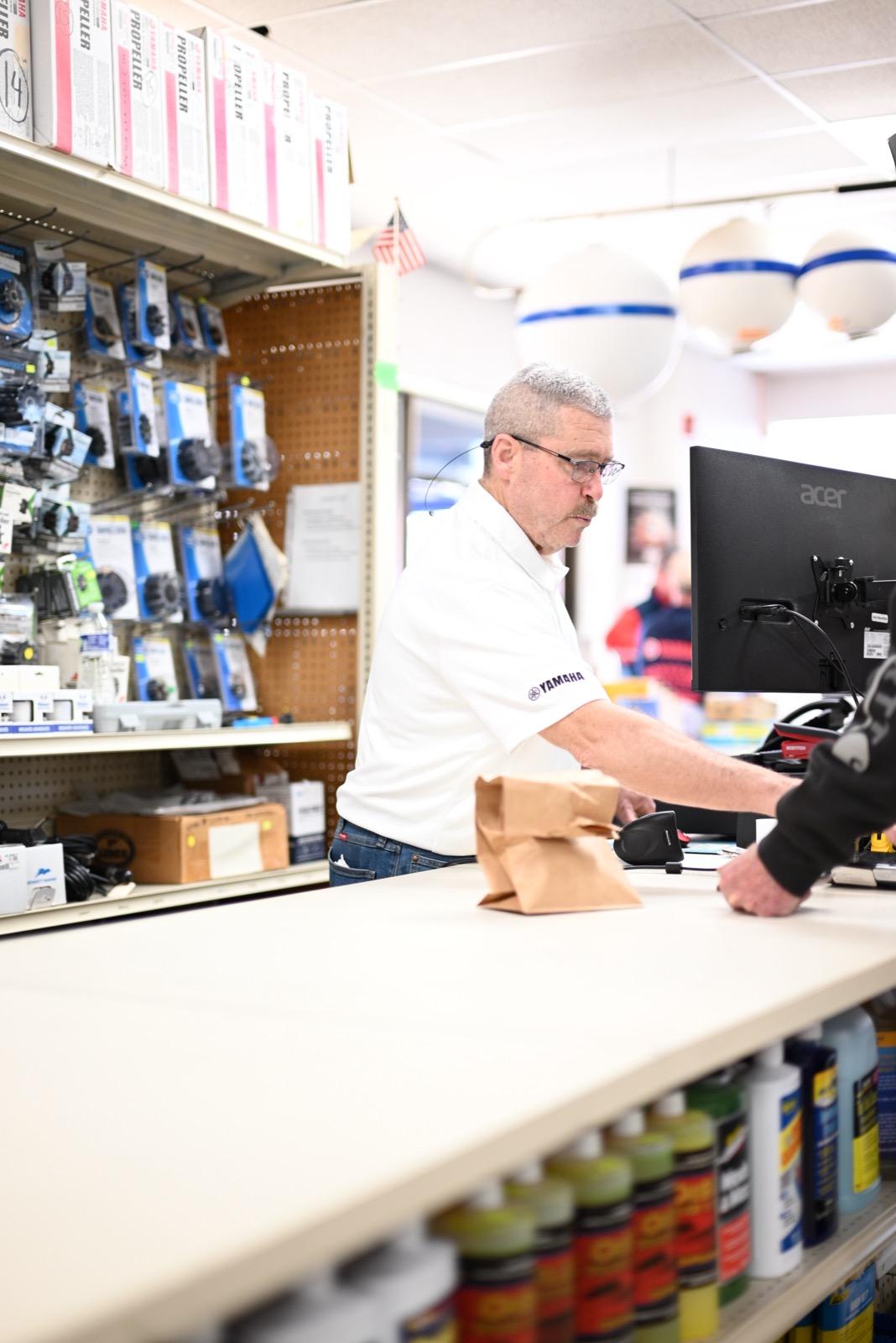 Parts department at Monahan's Marine